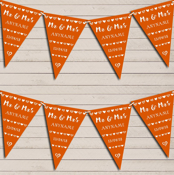 Mr & Mrs Hearts Orange Wedding Anniversary Flag Banner Bunting Garland Party Banner