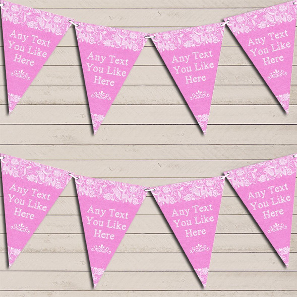 Pretty Lace Baby Pink Wedding Anniversary Flag Banner Bunting Garland Party Banner