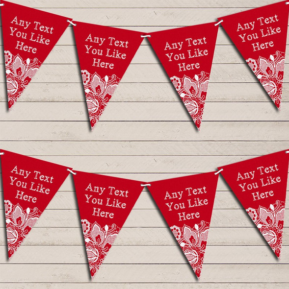 Red Burlap & Lace Wedding Anniversary Flag Banner Bunting Garland Party Banner