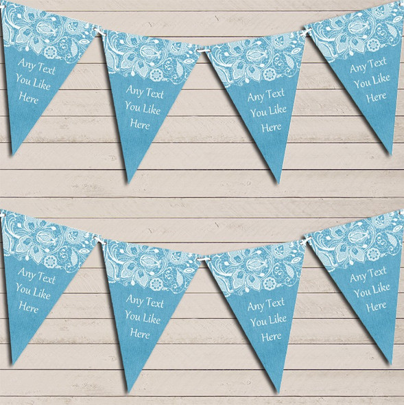 Burlap & Lace Blue Birthday Flag Banner Bunting Garland Party Banner