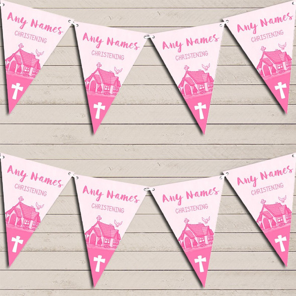 Christening Baptism Party Decoration Pink Church Flag Banner Bunting Party Banner