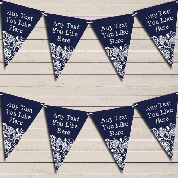 Navy Blue Burlap & Lace Retirement Flag Banner Bunting Garland Party Banner