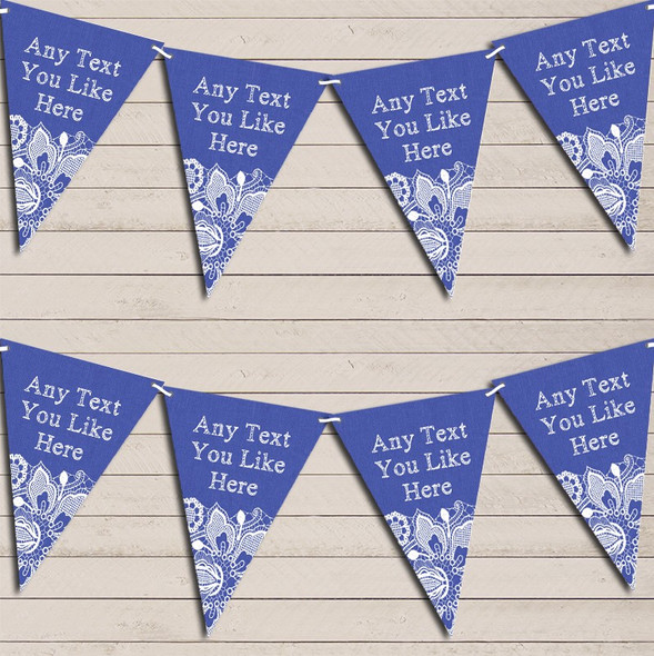 Dark Blue Burlap & Lace Tea Party Flag Banner Bunting Garland Party Banner