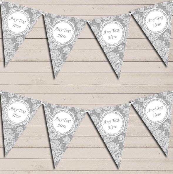 Lace Pattern Grey Tea Party Flag Banner Bunting Garland Party Banner