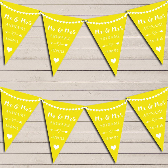 Heart Garland Mr & Mrs Yellow Wedding Day Married Flag Banner Bunting Garland Party Banner