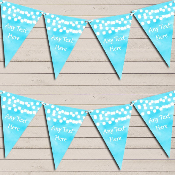 Aqua Blue Watercolour Lights Wedding Day Married Flag Banner Bunting Garland Party Banner