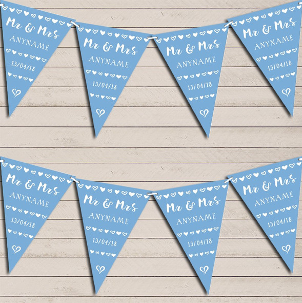 Mr & Mrs Hearts Powder Blue Wedding Day Married Flag Banner Bunting Garland Party Banner