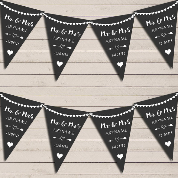 Heart Mr & Mrs Slate Charcoal Grey Wedding Day Married Flag Banner Bunting Party Banner