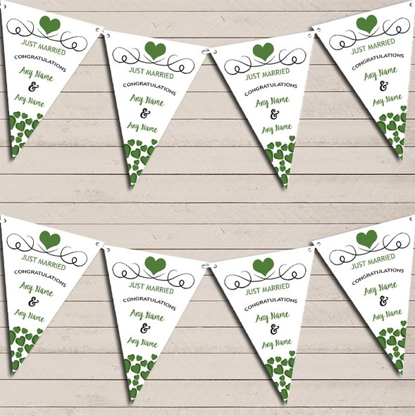 Hearts Decoration Just Married Deep Olive Green Wedding Day Flag Banner Bunting Banner