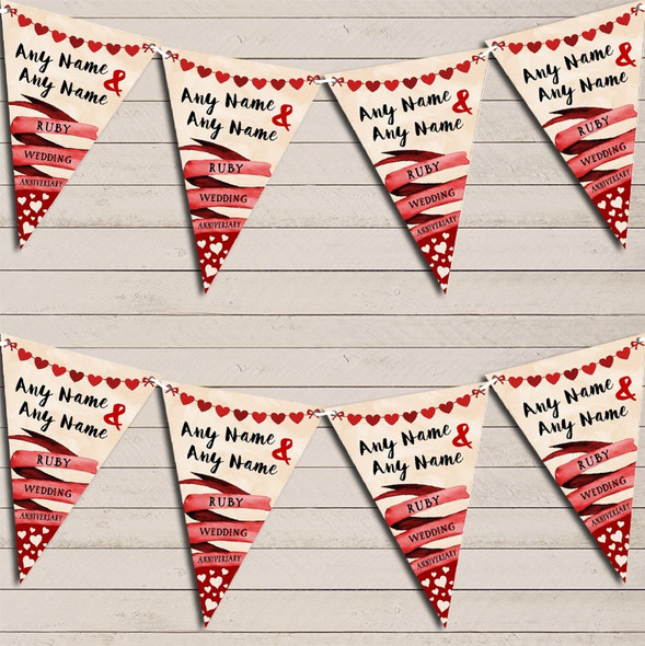 & Hearts Ruby 40th Wedding Day Married Flag Banner Bunting Garland Party Banner