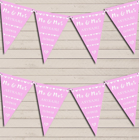 Mr & Mrs Hearts Baby Pink Wedding Day Married Flag Banner Bunting Garland Party Banner