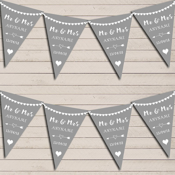 Heart Mr & Mrs Light Silver Grey Wedding Day Married Flag Banner Bunting Party Banner