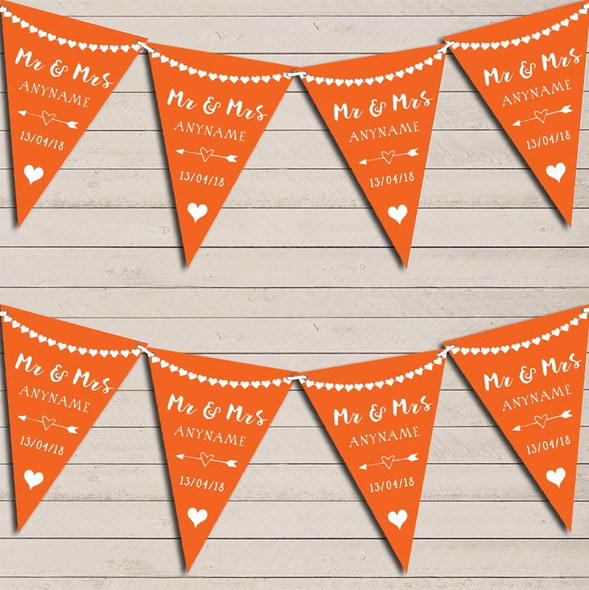 Heart Mr & Mrs Tangerine Orange Wedding Day Married Flag Banner Bunting Party Banner