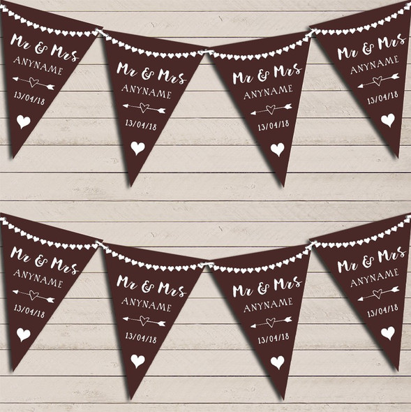 Heart Mr & Mrs Chocolate Brown Wedding Day Married Flag Banner Bunting Party Banner