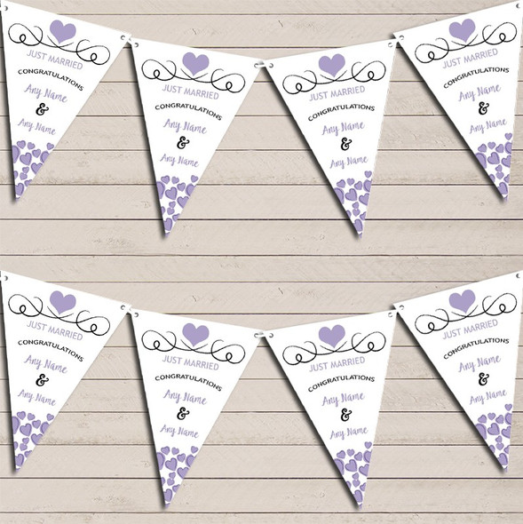 Hearts Decoration Just Married Lilac Purple Wedding Day Flag Banner Bunting Banner