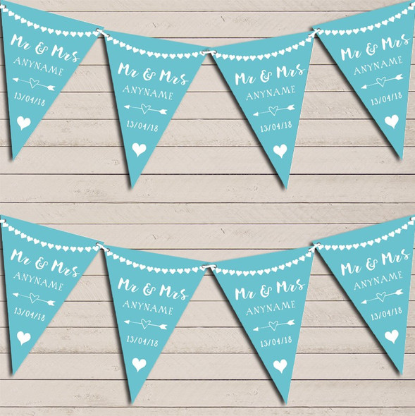 Heart Mr & Mrs Coastal Blue Wedding Day Married Flag Banner Bunting Party Banner