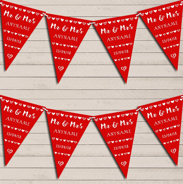 Mr & Mrs Hearts Red Wedding Day Married Flag Banner Bunting Garland Party Banner