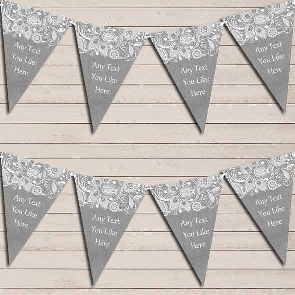 Burlap & Lace Grey Wedding Day Married Flag Banner Bunting Garland Party Banner