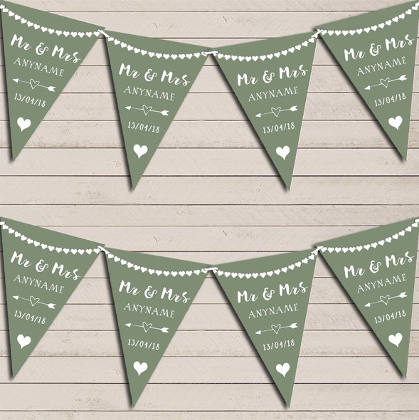 Heart Mr & Mrs Sage Green Wedding Day Married Flag Banner Bunting Party Banner