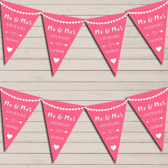 Heart Mr & Mrs Rose Pink Wedding Day Married Flag Banner Bunting Party Banner