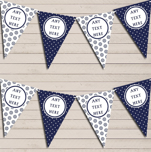 Navy Blue Nautical Seashore Sailing Polka Dot Custom Personalised Birthday Flag Banner Bunting