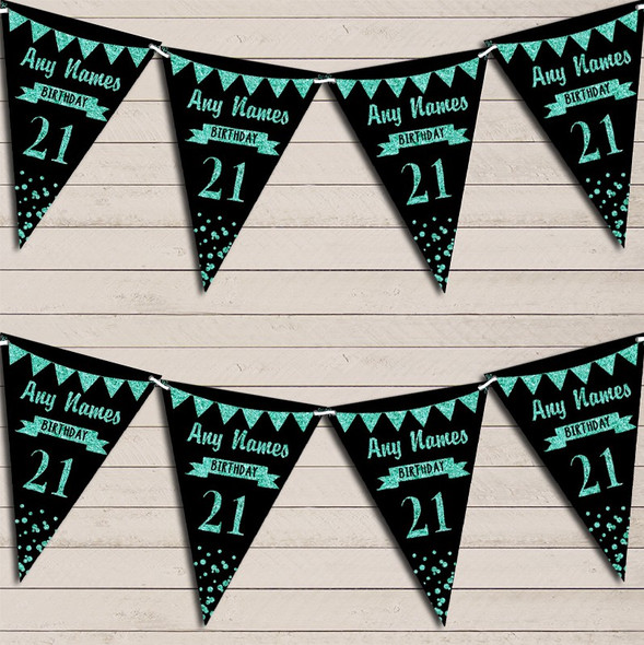 Any Age Birthday 18th 21st 30th 40th 50th 60th Black & Aqua Birthday Flag Banner Bunting