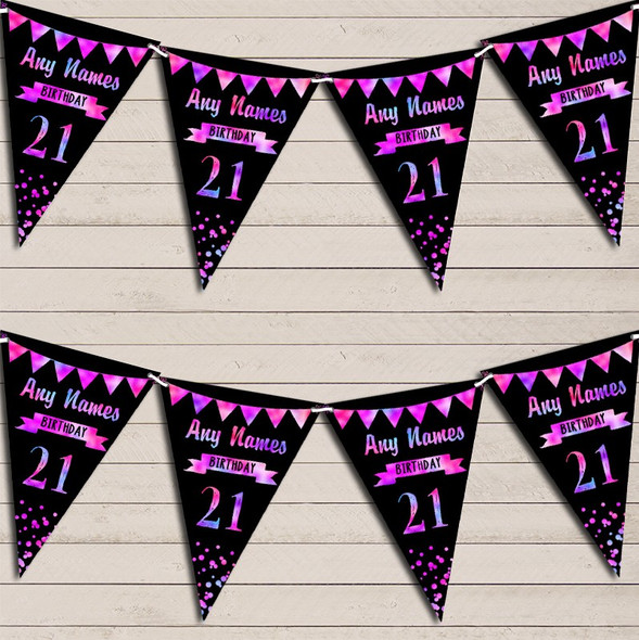 Any Age Birthday 18th 21st 30th 40th 50th 60th Black & Pink Purple Flag Banner Bunting