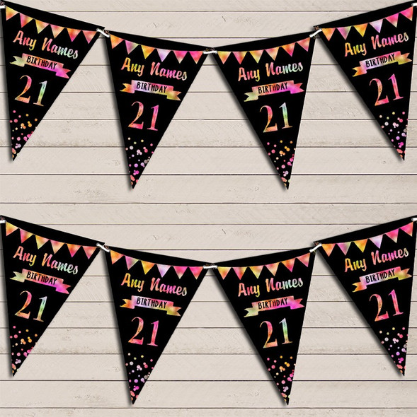 Any Age Birthday 18th 21st 30th 40th 50th 60th Black & Pink Rainbow Flag Banner Bunting