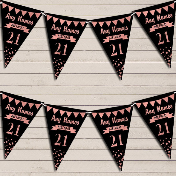 Any Age Birthday 18th 21st 30th 40th 50th 60th Black & Rose Gold Flag Banner Bunting