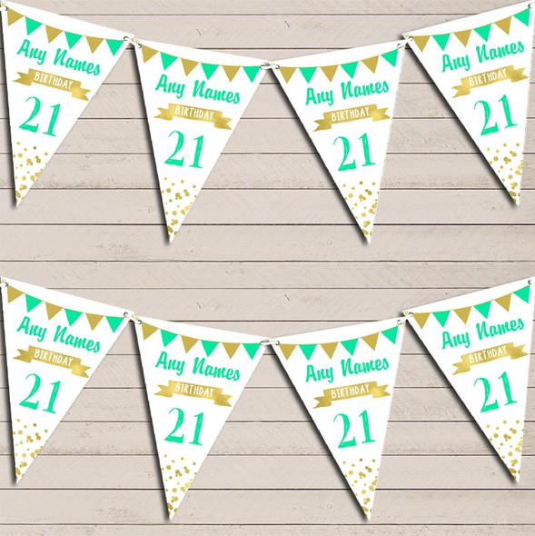 Any Age Birthday 18th 21st 30th 40th 50th 60th Mint Green & Gold Flag Banner Bunting