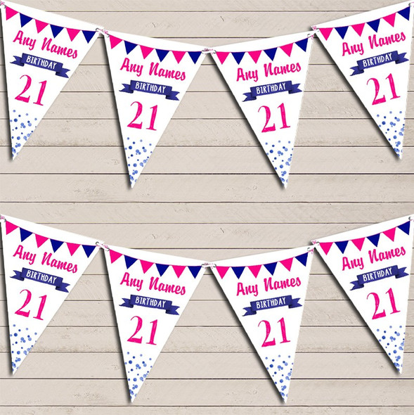 Any Age Birthday 18th 21st 30th 40th 50th 60th Navy Blue & Hot Pink Flag Banner Bunting