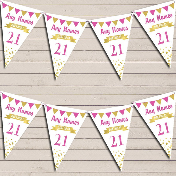 Any Age Birthday 18th 21st 30th 40th 50th 60th Pink & Gold Birthday Flag Banner Bunting