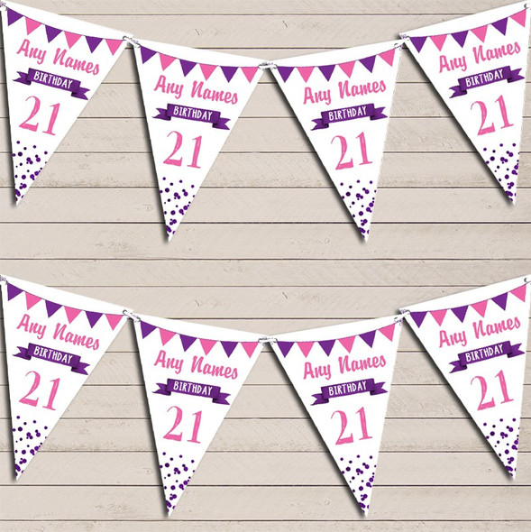 Any Age Birthday 18th 21st 30th 40th 50th 60th Pink & Purple Birthday Flag Banner Bunting