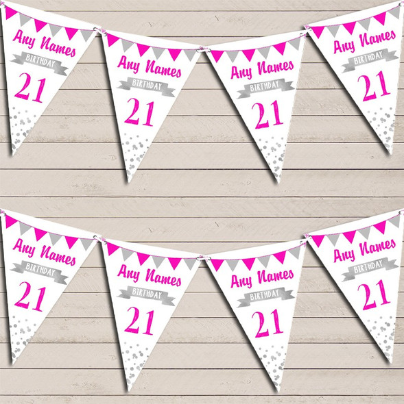 Any Age Birthday 18th 21st 30th 40th 50th 60th Pink & Silver Birthday Flag Banner Bunting