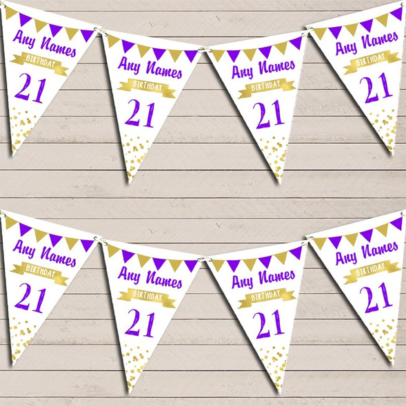 Any Age Birthday 18th 21st 30th 40th 50th 60th Purple & Gold Birthday Flag Banner Bunting