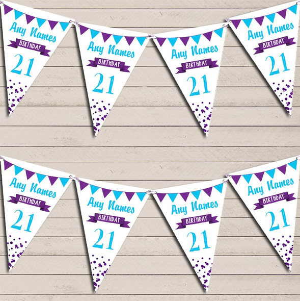 Any Age 18th 21st 30th 40th 50th 60th Purple Turquoise Aqua Blue Flag Banner Bunting