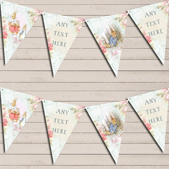 Peter Rabbit Floral Vintage Rustic Custom Personalised Baby Shower Flag Banner Bunting