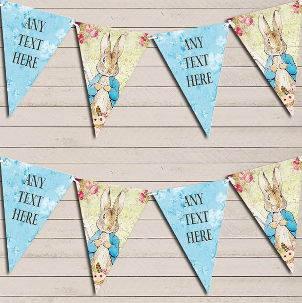 Shabby Chic Vintage Peter Rabbit Blue Custom Personalised Baby Shower Flag Banner Bunting