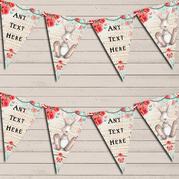 Vintage Shabby Chic Floral Bunny Rabbit Custom Personalised Baby Shower Flag Banner Bunting