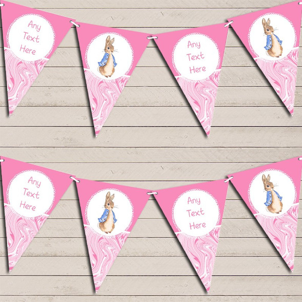 Baby Pink Peter Rabbit Marble Custom Personalised Baby Shower Flag Banner Bunting