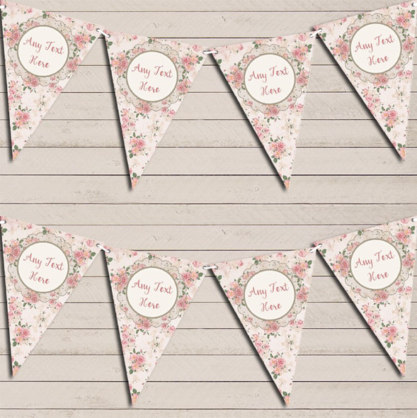 Floral Shabby Chic Vintage Pink Rose Rustic Custom Personalised Christening Flag Banner Bunting