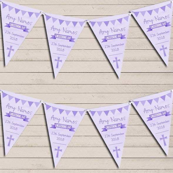 Lilac Purple Watercolour Christening Day Custom Personalised Christening Flag Banner Bunting