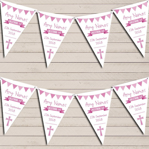 Pink White Girls Christening Day Custom Personalised Christening Flag Banner Bunting