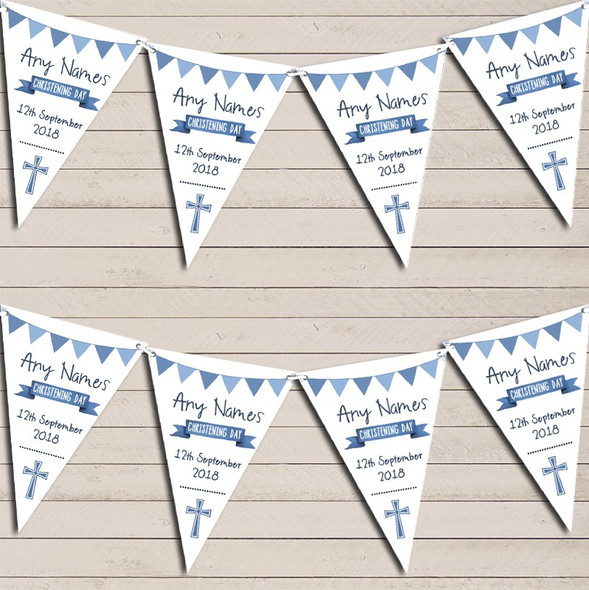 Blue White Boys Christening Day Custom Personalised Christening Flag Banner Bunting