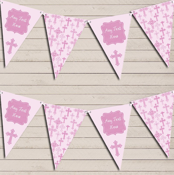 Christening Baptism Communion Cross Pink Custom Personalised Christening Flag Banner Bunting