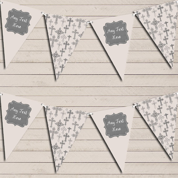 Christening Baptism Communion Cross Taupe Custom Personalised Christening Flag Banner Bunting