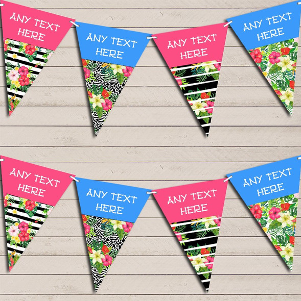 Tropical Paradise Hawaiian Beach Party Pink Blue Hen Do Party Flag Banner Bunting