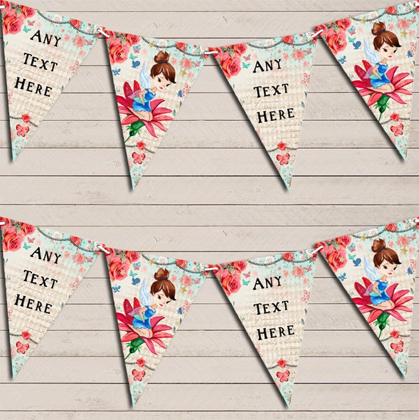 Vintage Shabby Chic Floral Fairy Custom Personalised Children's Birthday Flag Banner Bunting