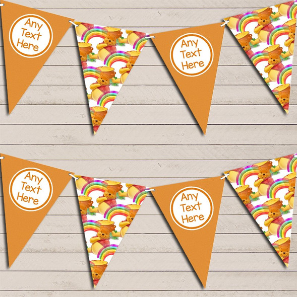 Winne The Pooh Rainbow Orange Custom Personalised Children's Birthday Flag Banner Bunting