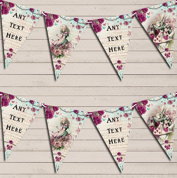 Alice In Wonderland Vintage Shabby Chic Floral Children's Birthday Flag Banner Bunting